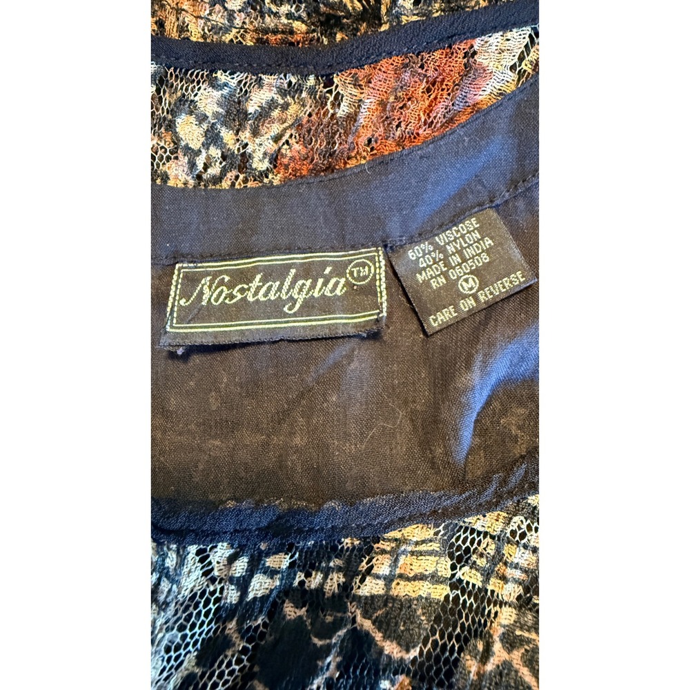 Nostalgia Vintage Whimsigoth Maxi Dress Brown Black Lace Patchwork Print Medium - Picture 2 of 16